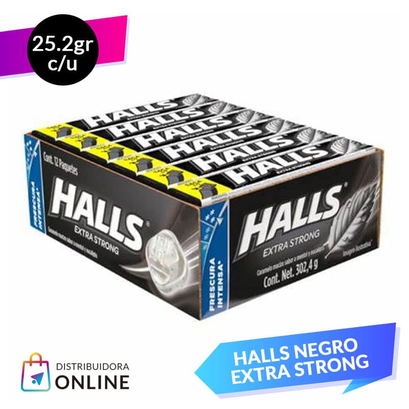 Halls Negro Extra Strong 25 Grs 12 Unid