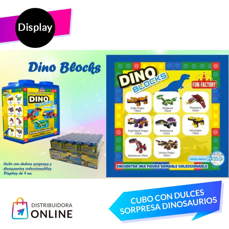 Cubo con dulces sorpresa Dinosaurios 9 unid - Imagen 2