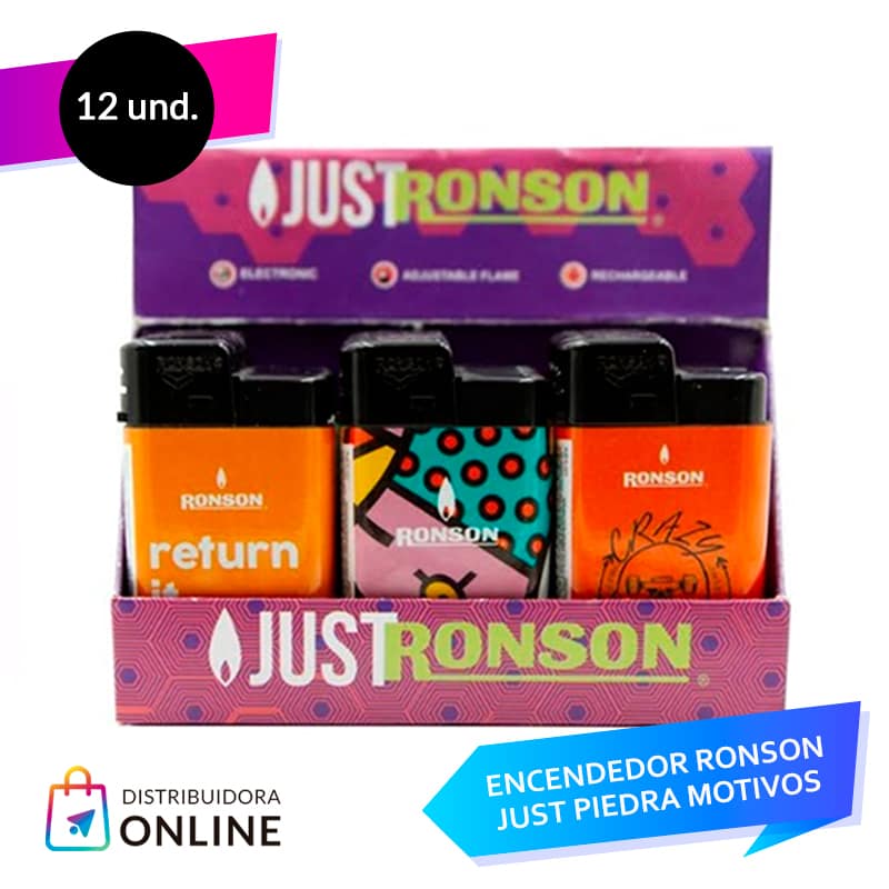 Encendedor Ronson Just Piedra Motivos 12 Unid